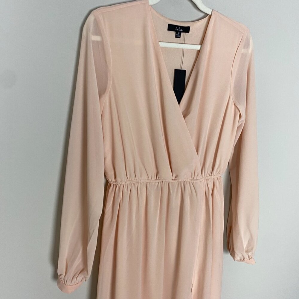 Lulus Wondrous Water Lilies Blush Pink Maxi Dress Long Sleeves Womens M Chiffon - Picture 3 of 9